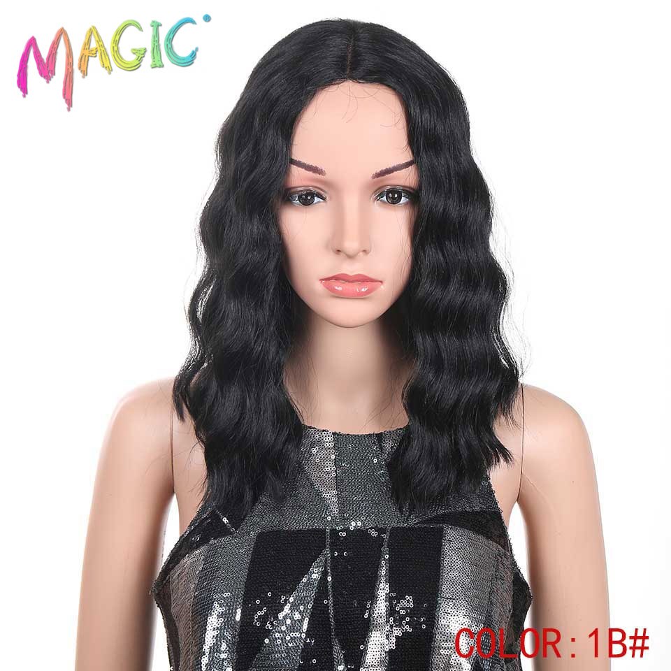 Magic Hair Synthetic Lace Front Wigs For Black Women 14Inch Heat Resistant Fiber Wigs Ombre For Women Ombre Deep Wavy Hair: 1B