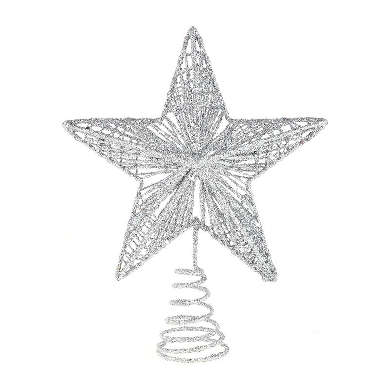Udsøgt jern kunst ornament smukt træ stjerne til jul juletræ dekoration smedejern fem-spids stjerne top stjerne: Sølv