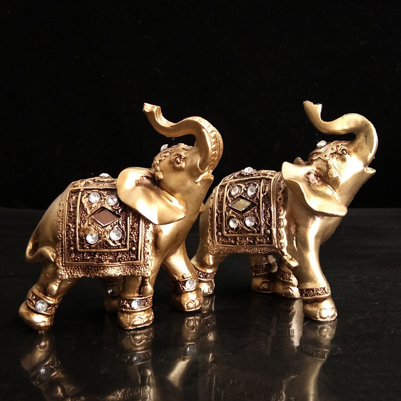 2 pcs Feng Shui hars olifant Beeldjes Lucky Gouden Olifant Decoratieve Kantoor Decoratie olifant Beelden Verjaardagscadeautjes