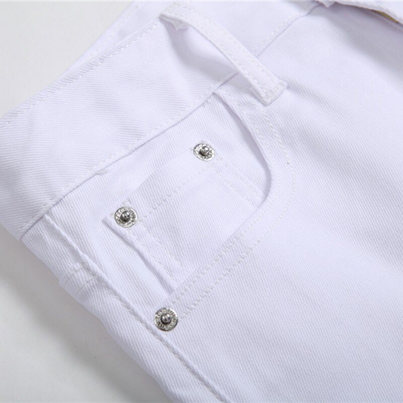 Pantalones vaqueros blancos con estampado de Ángel y letras bordadas para hombre, pantalones pitillo elásticos ajustados a la