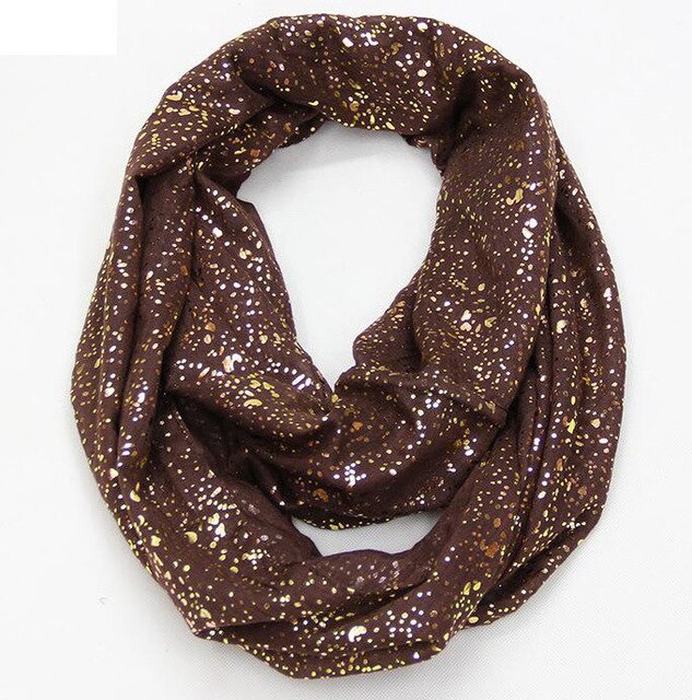 nueva europea Negro Azul Marino rojo anillo bufanda brillante bronceado dorado punto infinito Hijab bufandas Snood para damas: Café