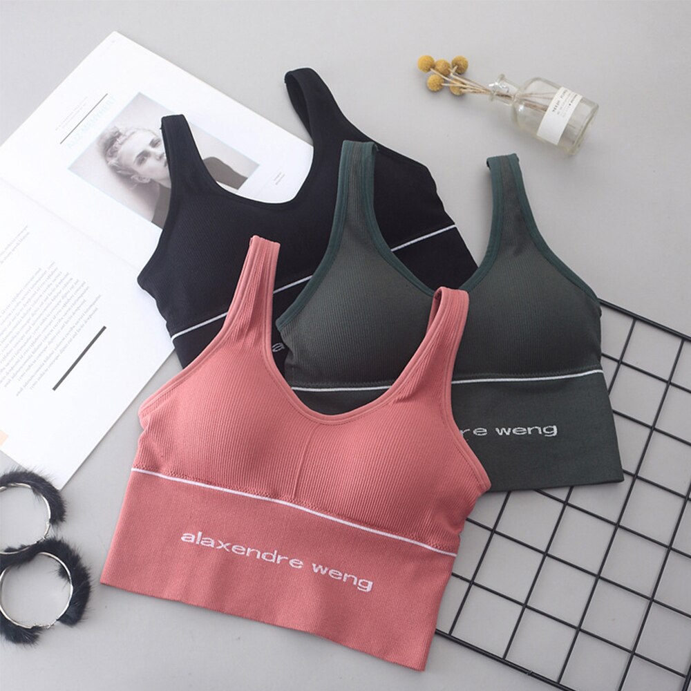 Summer Seamless Sports Bra Letter U-Shape Back Beauty Tank Tops Women Shockproof Athletic Wirefree Fitness Top