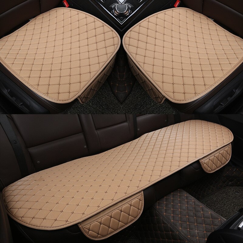 Fundas de lino para asiento de coche, Protector de tela de lino para asiento delantero y trasero, no deslizante, accesorios universales: Beige 3pcs