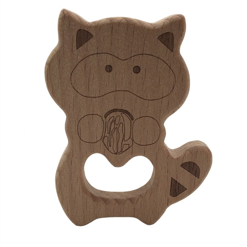 FAI DA TE Del bambino Palestra Giocattoli Procione Elefante Gufo pigrizia Dentizione Giocattoli di Legno di Legno Del Pendente Della Collana di Grado Alimentare di Legno Giocattoli Teether: Raccoon