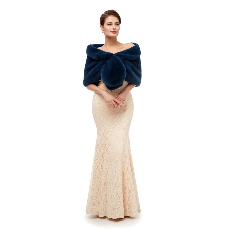 Chales negros de piel para mujer, abrigos para vestidos formales de boda, prendas de vestir exteriores de boda, capa nupcial, otoño e invierno, Boleros cálidos, novedad de: Navy Blue