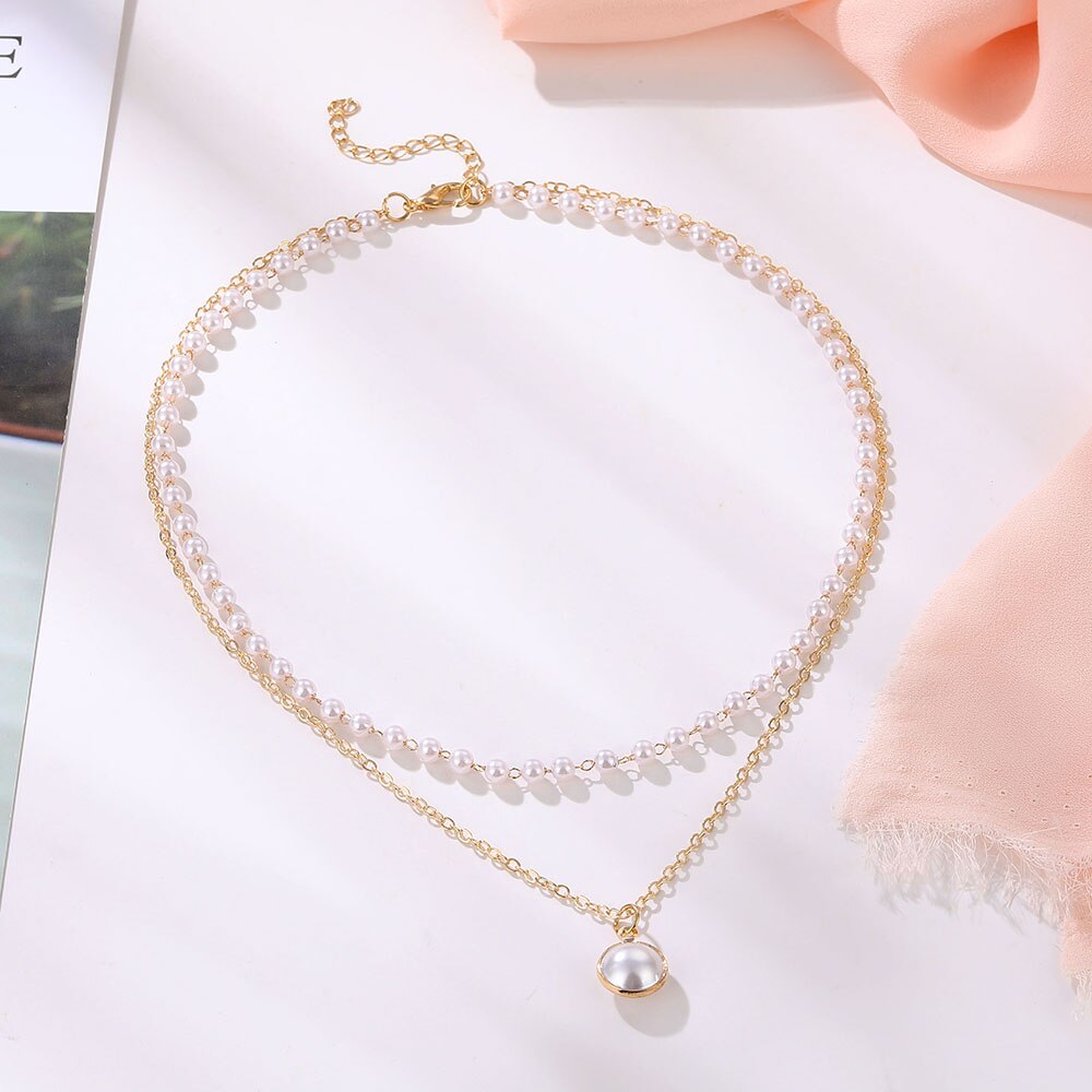 ZOVOLI Kpop Perle Perlen Halsband Halskette Doppel Layered Gold Ketten Perle Anhänger Halsketten Für Frauen Trendy Schmuck