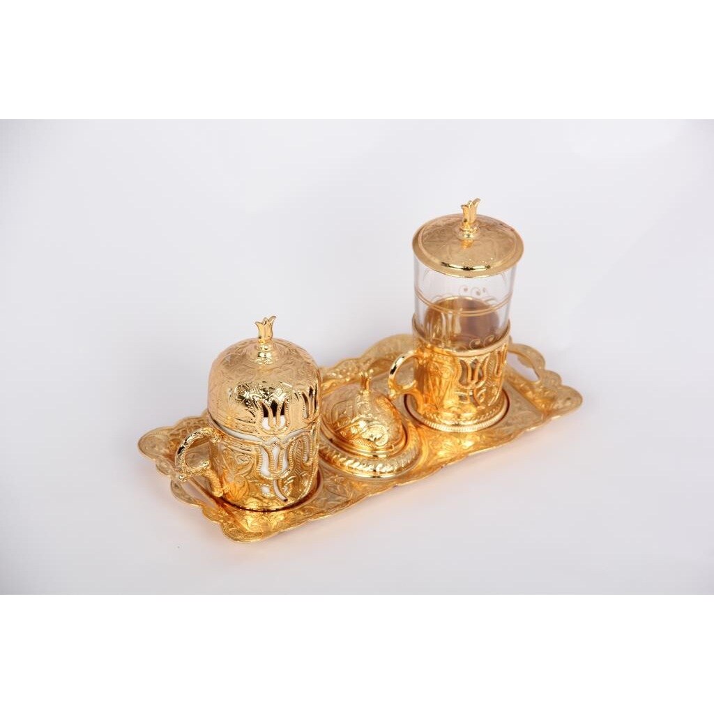Turkish Coffee Mug Ceramic Coffee Set Espresso Mugs Gold Color 6 Pieces Metallic Turkish Arabic Russian Bosnian Serbian Albanian Coffee Set 1 Cup 1 Tray 1 Cup 1 Cup Protector 1 Sugar Bowl Ottoman Set