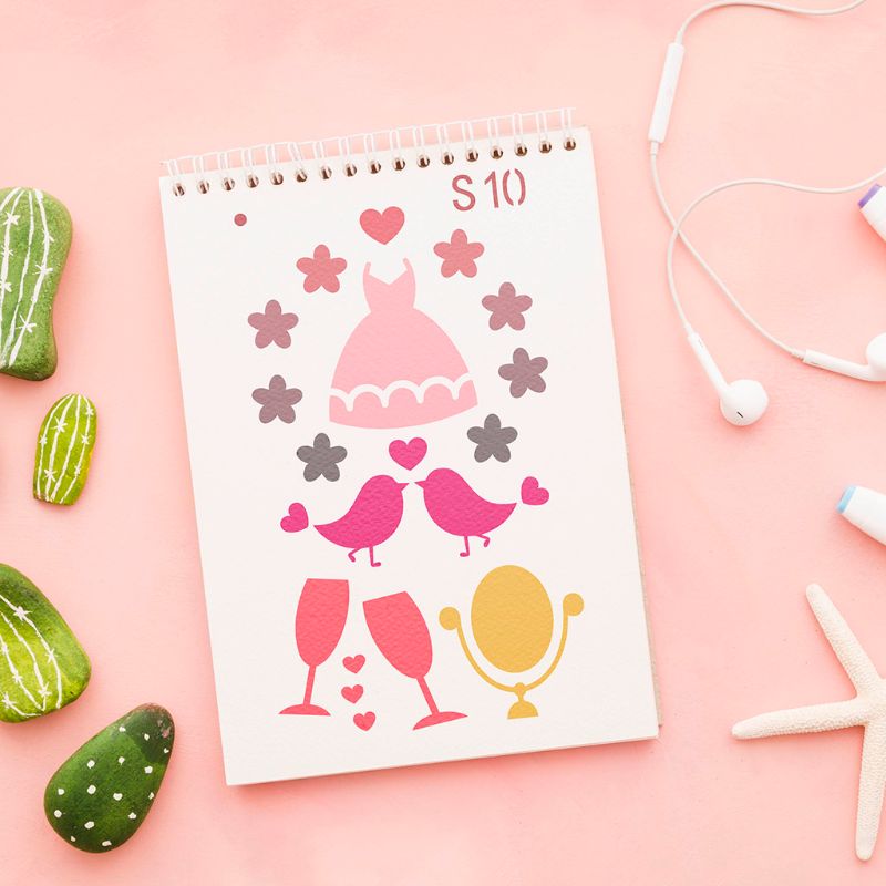 36pcs/set Journal Drawing Template Stencil Painting Embossing Scrapbooking DIY Diary Decorative