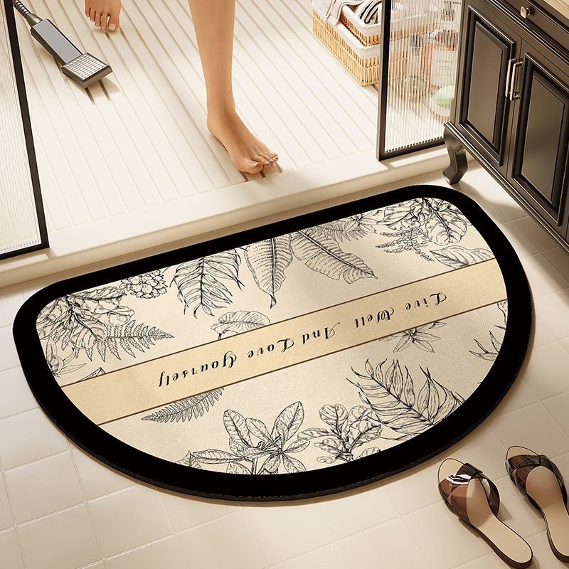 Semicircular bathroom diatom mud floor mat, toilet, toilet door absorbent foot mat, shower room tile floor non-slip mat: 40cmx60cm / Burgundy