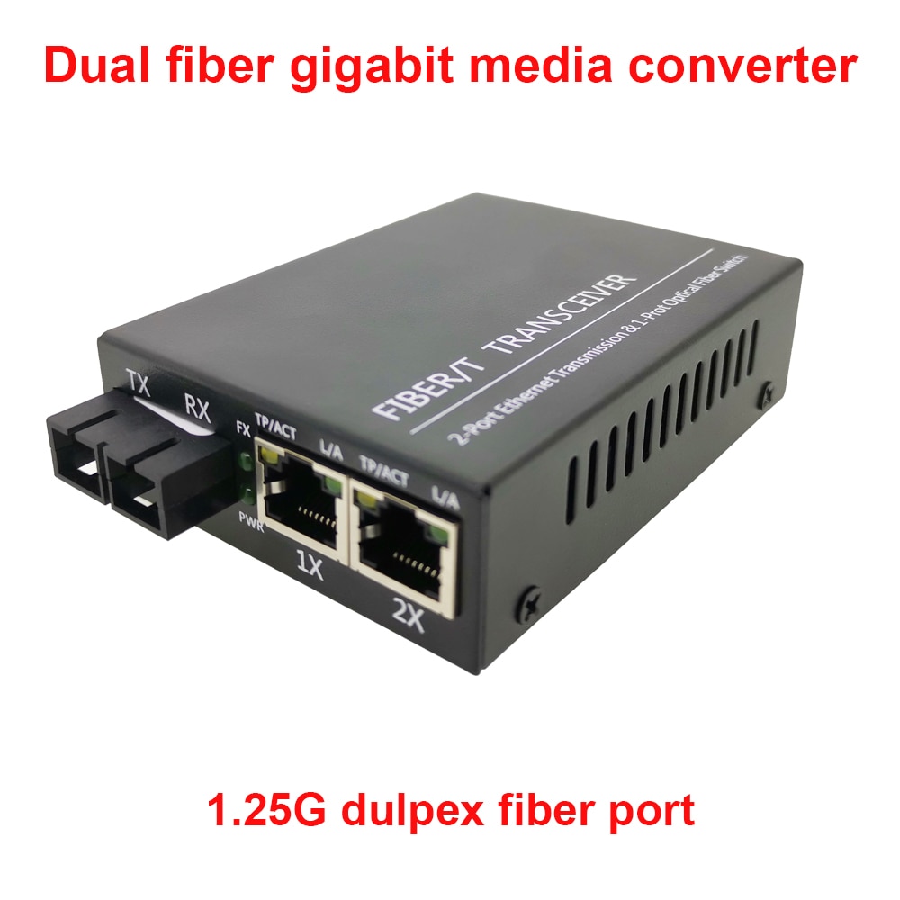 1F2G Dual fiber 1.25G 2UPT Duplex 20KM Gigabit Fiber Optical Media Converter 1000Mbps Dual Fiber Single Mode Fiber Transceiver