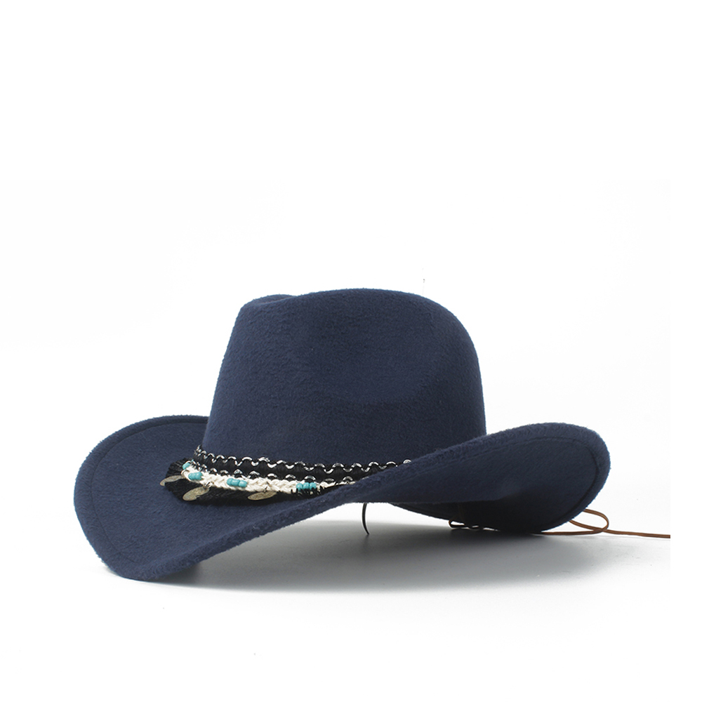 Kvinder western cowboy hat lady fascinator outblack cowgirl sombrero hombre jazz cap: Mørkeblå