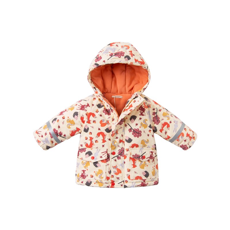 DB15847 dave bella inverno del bambino unisex del fumetto di modo di stampa tasche imbottito con cappuccio del cappotto top infantile del bambino della tuta sportiva: 3Y (90cm)