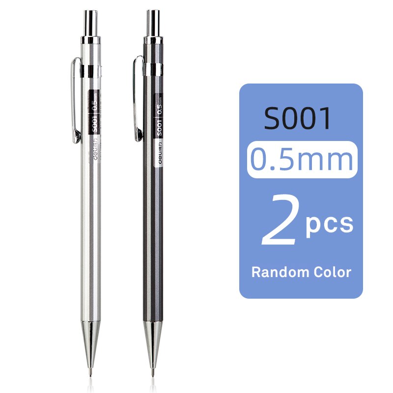 Deli metal mechanical pencil 0.5/0.7mm student activity pencil with rubber pen core painting writing pencil children's stationer: 0.5mm pencil 2pcs