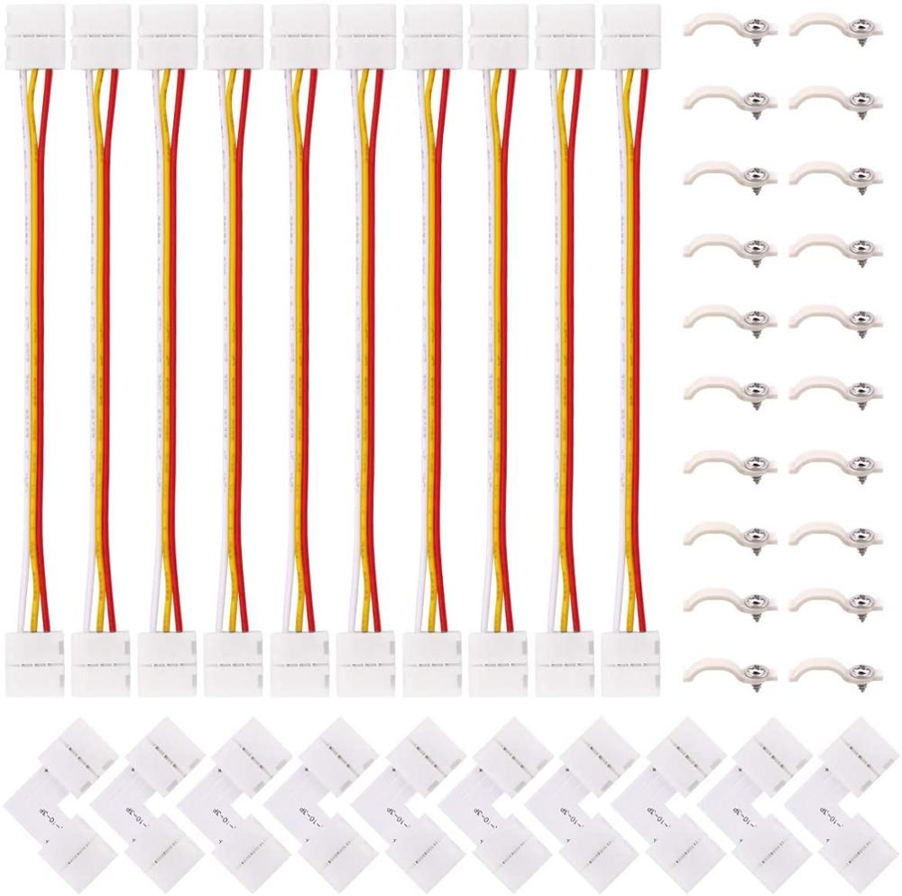 5050 3 Pin RGB LED Strip Connector Kit - 3Pin LED Connector Includes 10x LED Strip Jumper, 10x3Pin L Shape Connector, 20x LED St: Default Title
