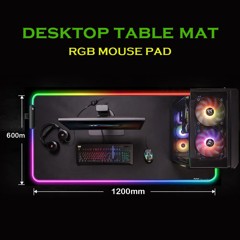 Gamer-Mauspad, RGB-LED-Mauspad, Geschwindigkeit 900 x 400, Mauspad, 800 x 300, große Teppiche, 1000 x 500 mm, Gaming-Zubehör, Beleuchtung, Gummimatten