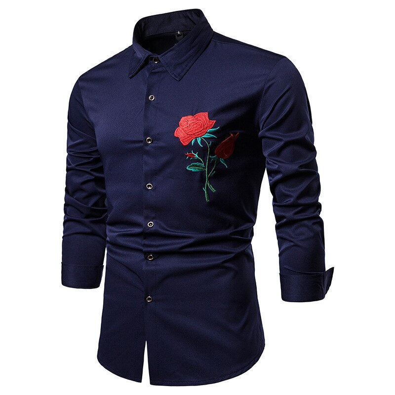 PYJTRL homme Rose broderie chemise à manches longues
