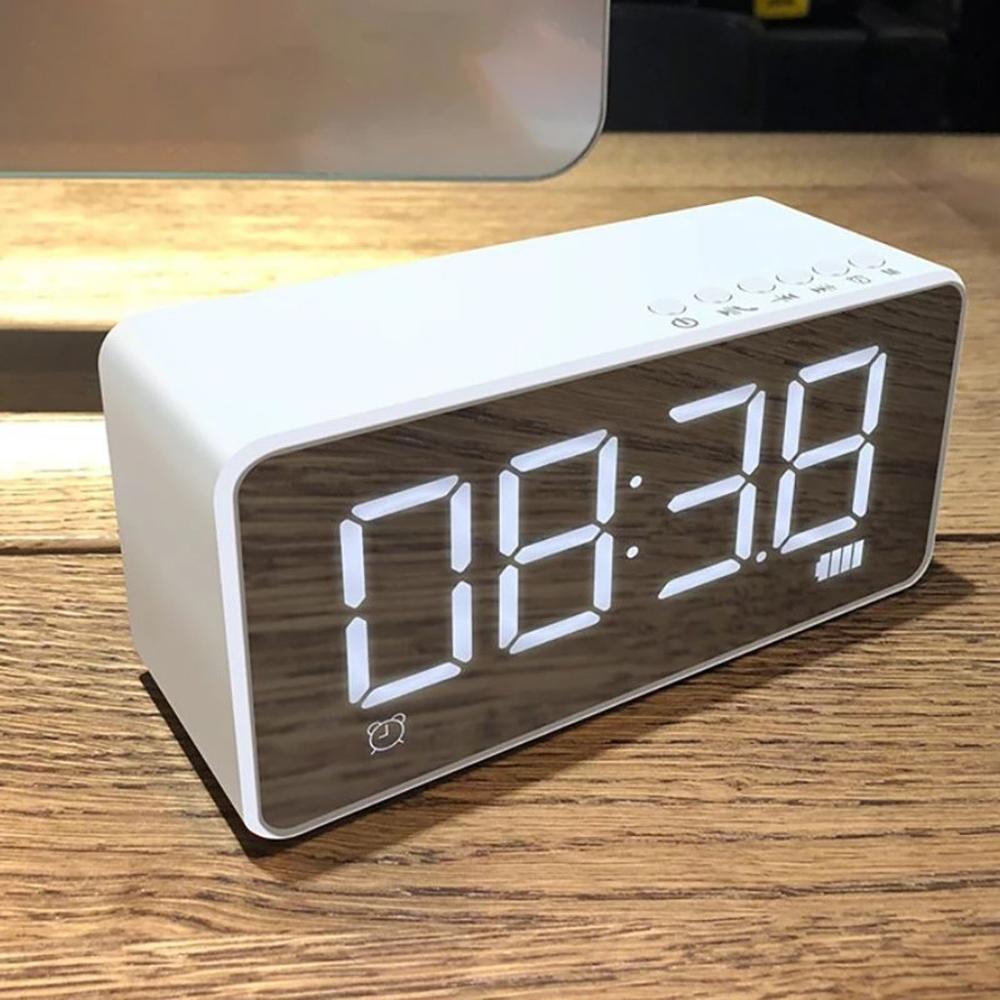 Home Alarm Clock Wireless Bluetooth Stereo Clock Card Portable Mirror Small Speaker USB Charge TF Card AUX Playing FM Radio CD
