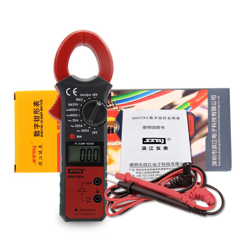 SZBJ BM528A Handheld Digital Clamp Meter Multimeter 20A- 600A Resistor Ammeter Automatic Power Off Buzzer
