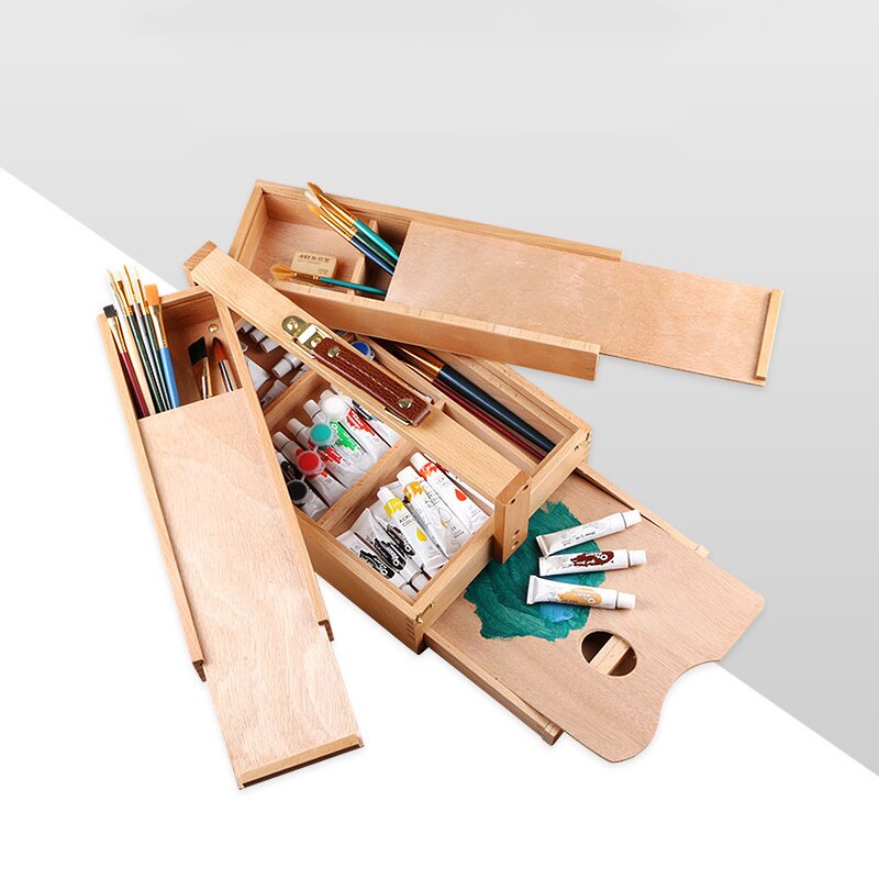 Multifunctionele Hout Sketchbox Schildersezel, Verf Palet, Draagbare Beukenhout Sketchbox Kunstenaar Desktop Case Voor Kunst Levert