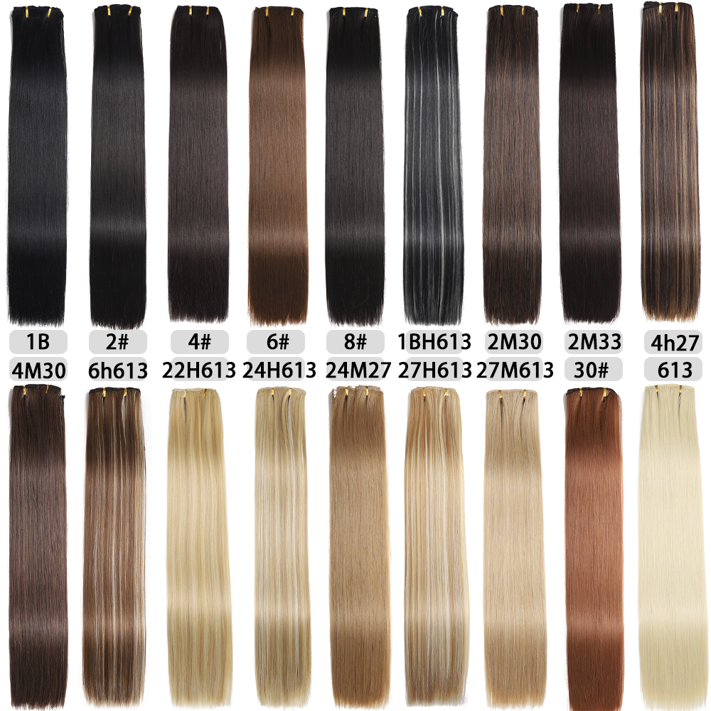 24 inch Synthetische Lange Rechte Kapsel 16 Clips 6 stks/set Hair Extensions Blond Zwart Haarstukjes Hittebestendig Voor Vrouwen