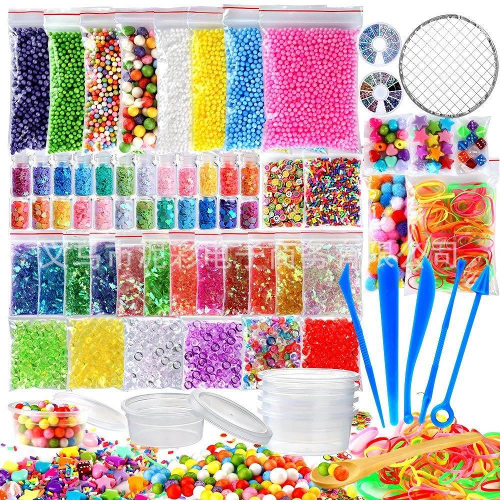 82/106PC Pack Making Kits Supplies For Slime Stuff Charm Fishbowl Beads Glitter Pearls DIY Handmade Color Foam Ball Material Set: 72pcs