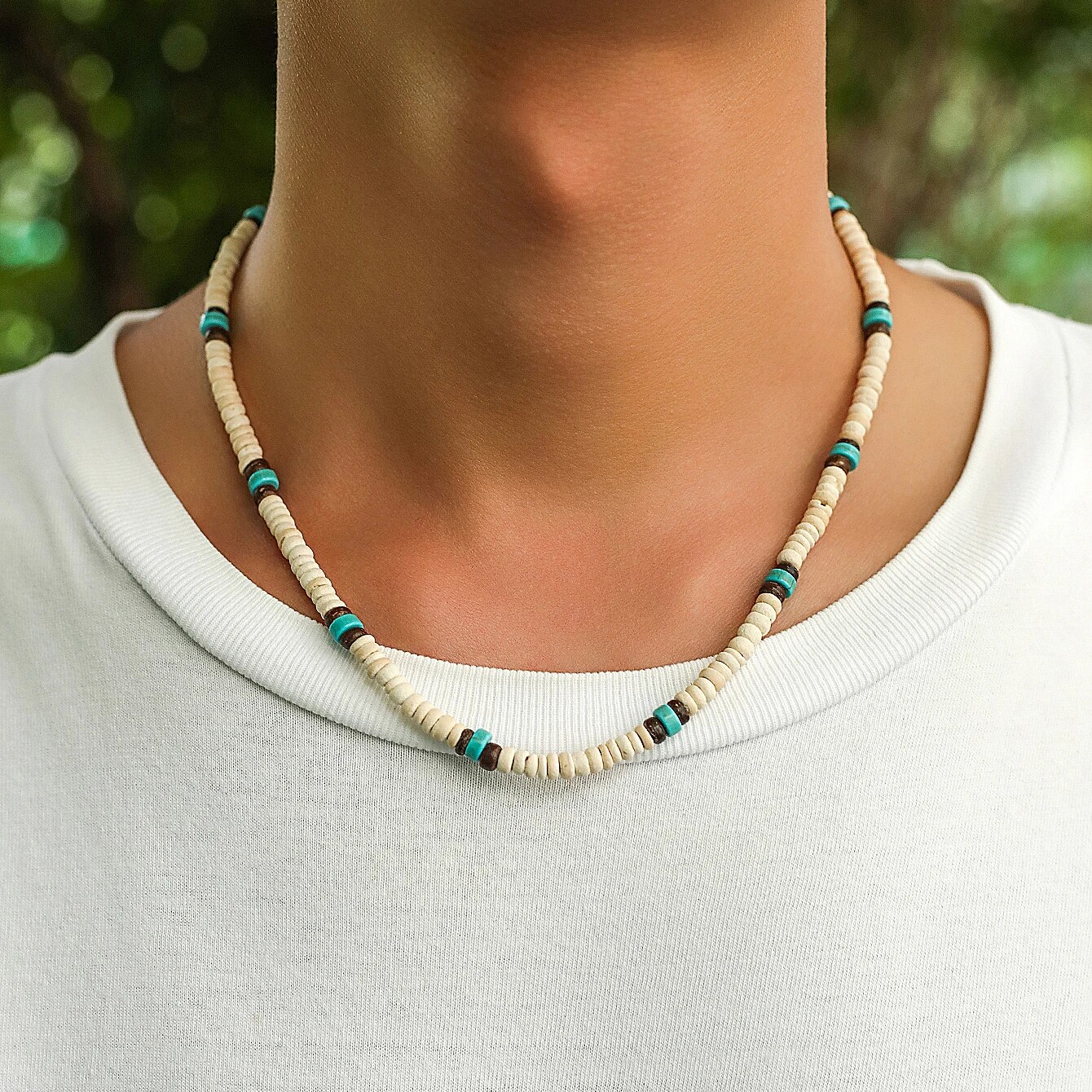 hombres verano playa cuentas de madera surfista collar Simple geométrico Tribal étnico cadena hecha a mano Steampunk joyería masculina: Color dorado
