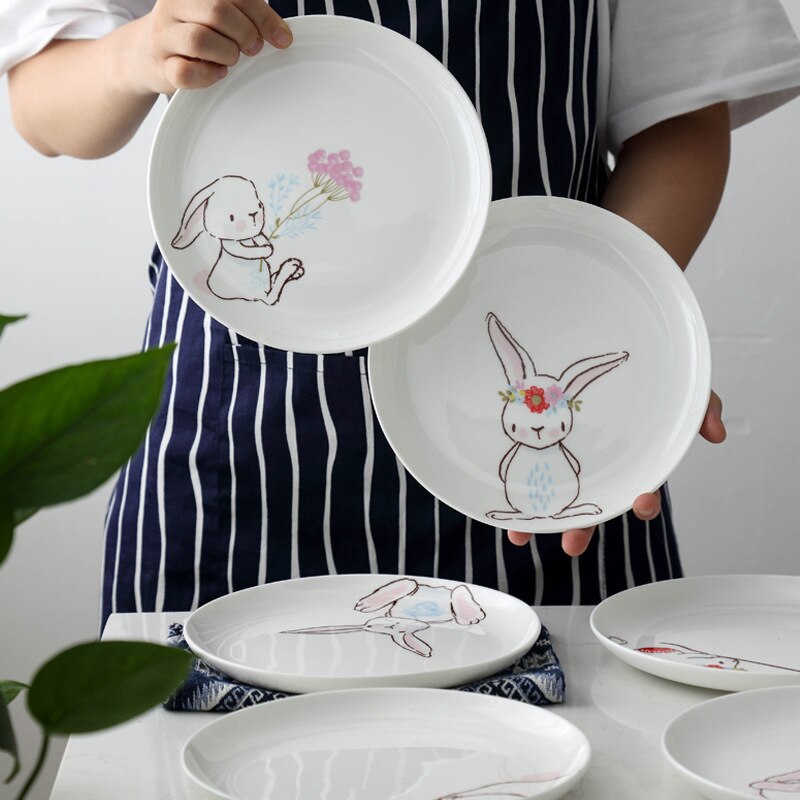 Kanin keramisk morgenmadstallerken dessert kage skive ben porcelæn 8 tommer skive sød tallerken middagsfad rund tegneserie