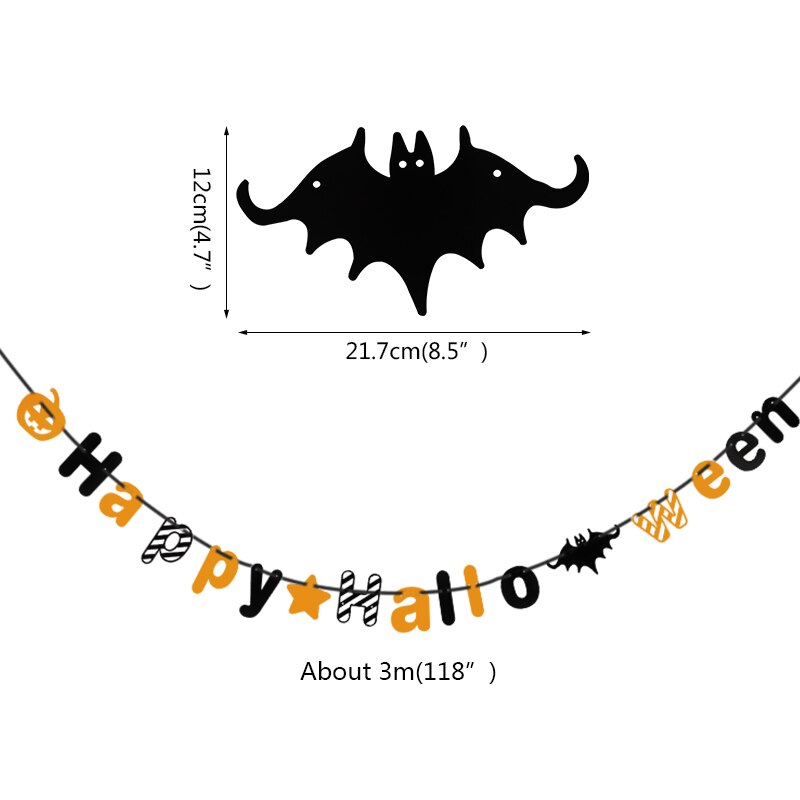 Vleermuis heks spook schedel pompoen banner happy halloween vlag slinger wanddecoratie papieren slinger bar thuis halloween feestbenodigdheden: S01