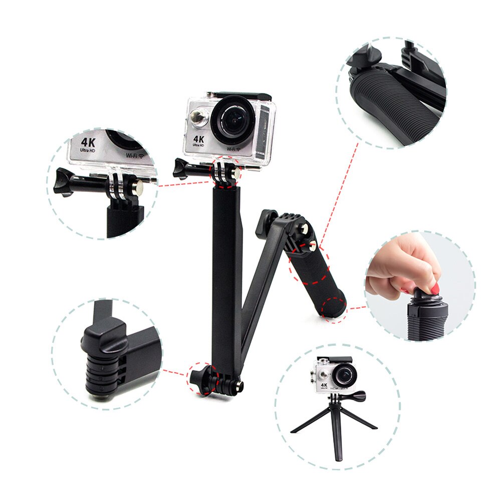 Fästen för gopro tillbehör set för go pro hero 7 svart 6 5 kit 3 -vägs selfie stick för eken  h9r h8r /  för xiaomi yi eva fodral
