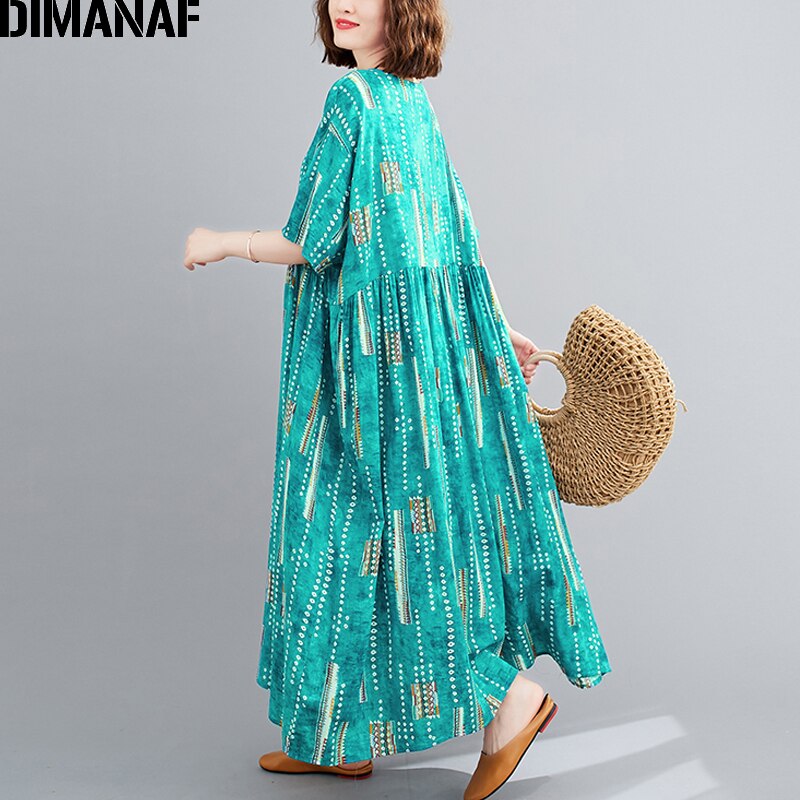 Dimanaf plus size vestido feminino verão vestido de verão algodão dot print vestidos solto plissado senhora maxi vestido 5xl 6xl roupas tamanho grande