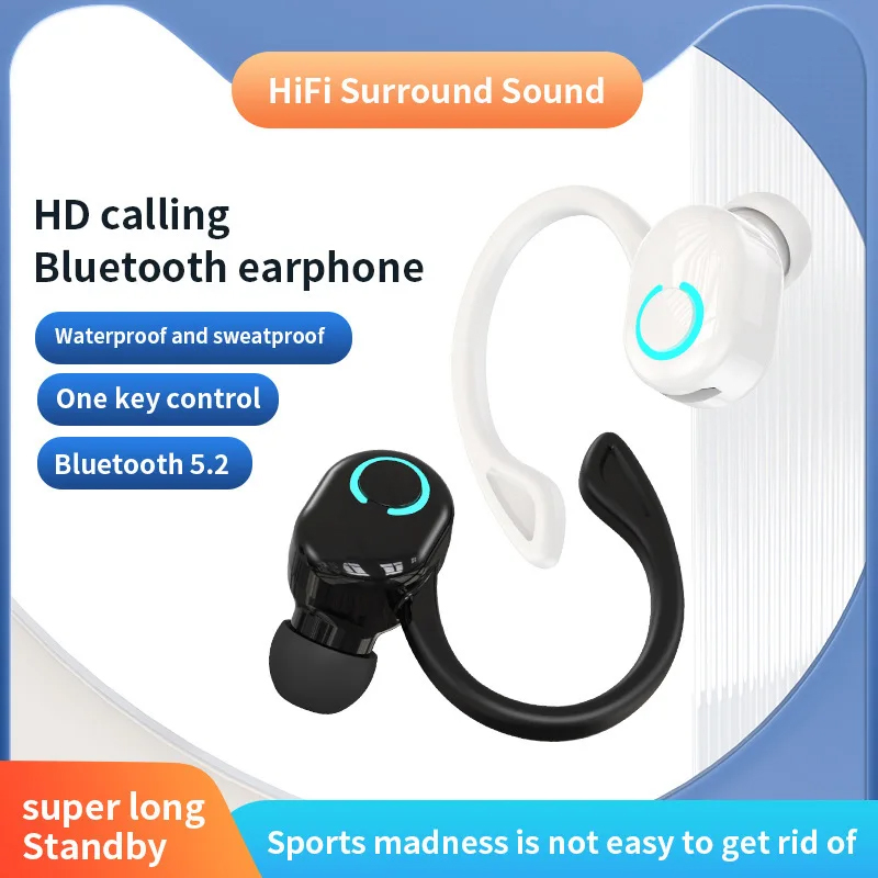 Zestaw słuchawkowy Bluetooth z zaczepem na ucho i niskim opóźnieniem i redukcją szumów Bezprzewodowy zestaw słuchawkowy do biznesu sportowego z pojedynczym uchem