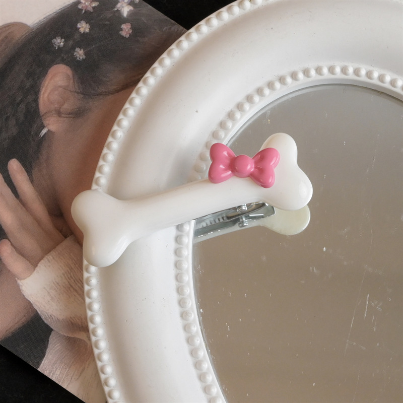Pinzas para el pelo con forma de hueso de perro con lazo rosa Kawaii, horquilla de hueso Popular en blanco y negro, accesorios de pasadores de pico de pato encantadores para niñas: Gris