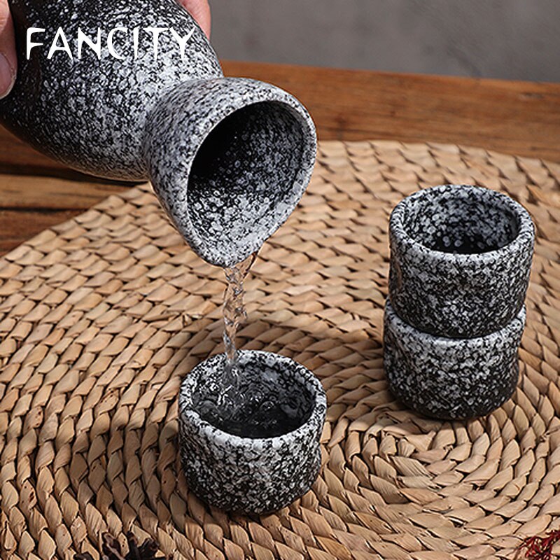 FANCITY Japanese-style ceramic black sake bottle, wine bottle, sake cup, sake bottle, sushi restaurant, sake bottle tableware