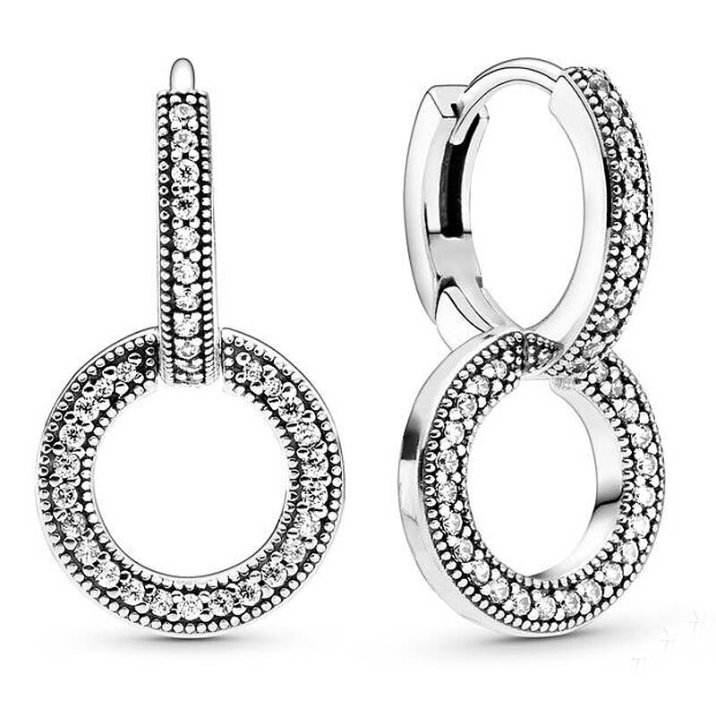 Orecchino di cristallo scintillante doppio cerchio originale firma per le donne gioielli in argento Sterling 925 regalo di nozze