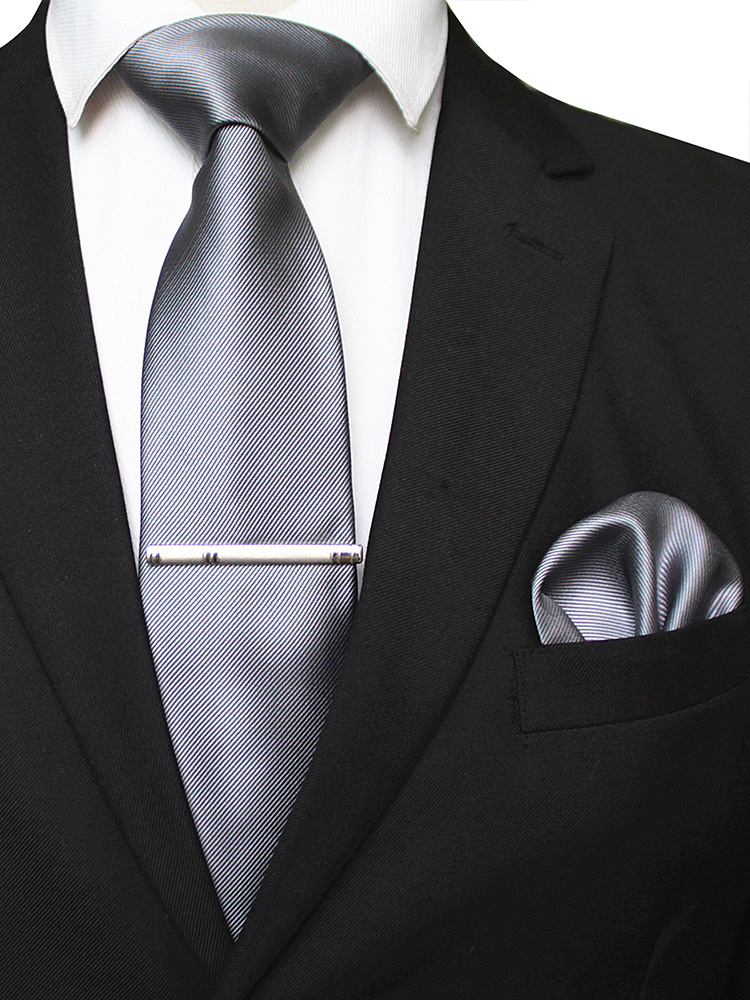 EASTEPIC Cravatte classiche in twill grigio da uomo da 8 cm in abiti da lavoro Set di cravatte con clip Fazzoletto Accessorio da uomo Festa di nozze