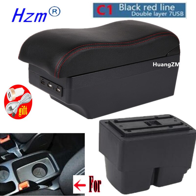 For Ford Fiesta MK7 Armrest Box Central Store Centre Console with cup holder car-styling products accessories part: C1 red line 7USB