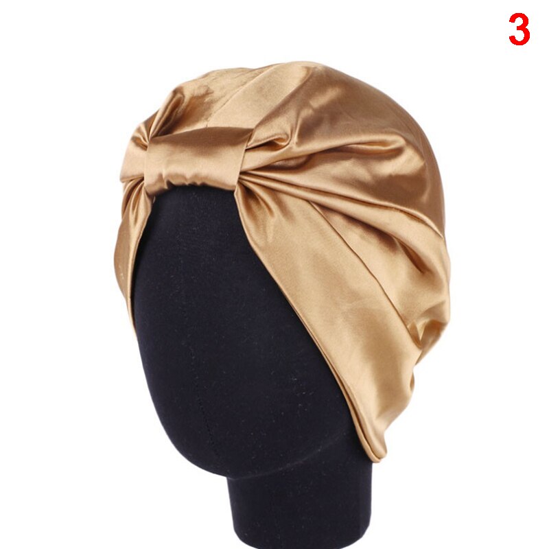 Satin hætte hårhætter salon nat hår hat naturligt krøllet hår dobbelt elastik bade søvn kvinder hovedbetræk wrap hat: N3
