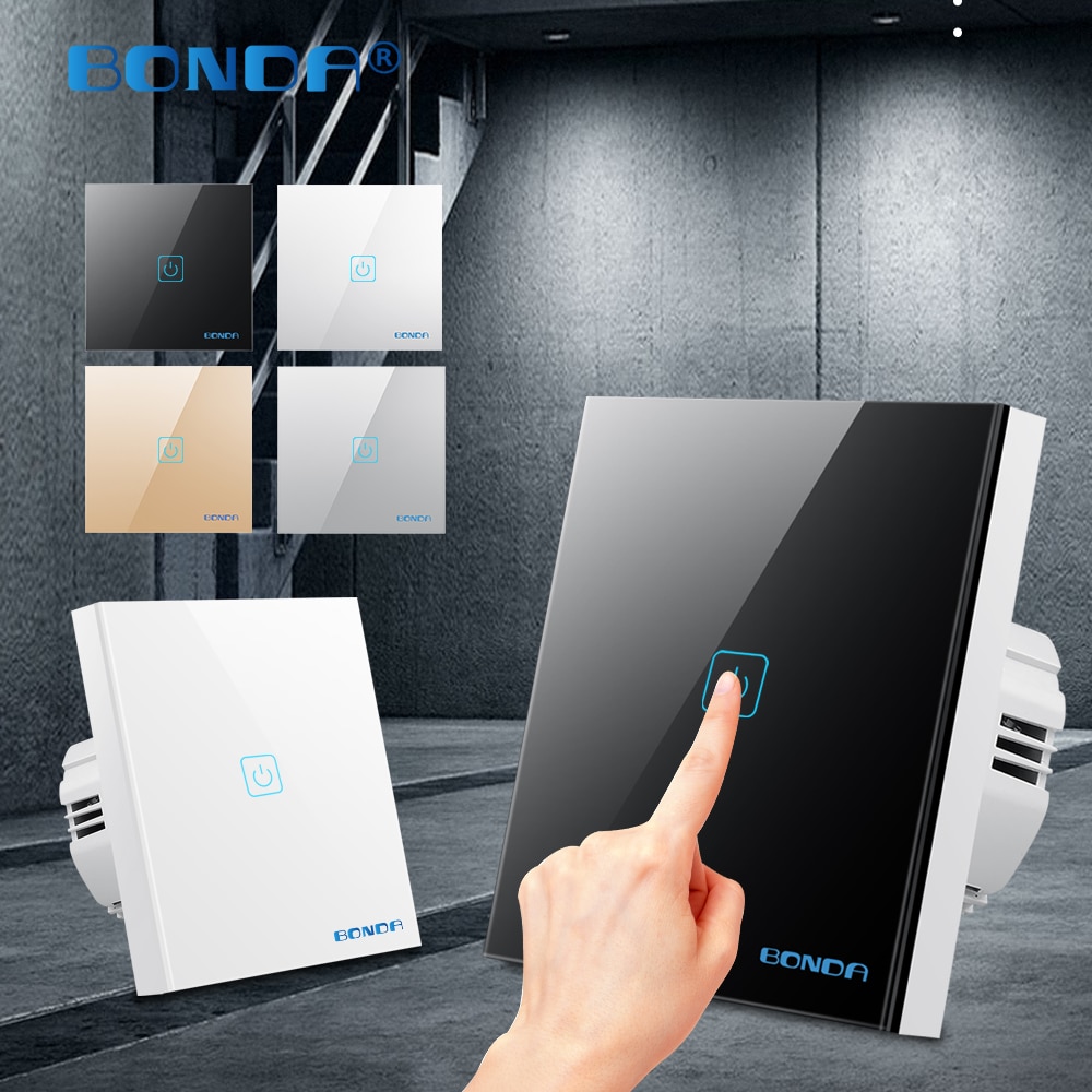 Light Touch Switch EU 110-220V Tempered Crystal Glass Panel Led Sensor Switches Wall Lamp Backlight 1/2/3 Gang 1 Way Smart Home