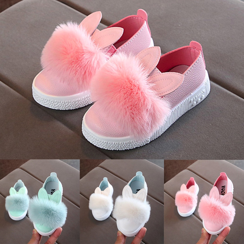 Toddler Children Kids Baby girls boots Rabbit ears Fur Sneaker Girls Cute Bunny Soft Anti-slip Shoes bottes enfant fille