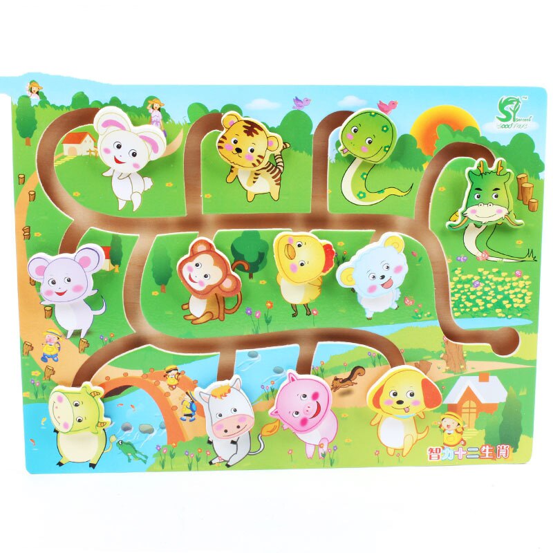 Educatief Vroeg Leren Glijbaan Puzzel Kids Houten Speelgoed Voor Kinderen Labyrinth Puzzel Dier-Body-Match Doolhof Intelligentie