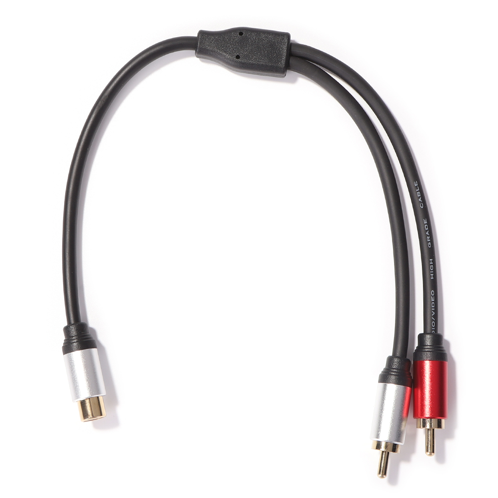 Câble audio en métal pour amplificateur de voiture, 2 RCA mâles vers 1 RCA femelle, câble séparateur Y, haut-parleur stéréo, adaptateur de caisson de basses