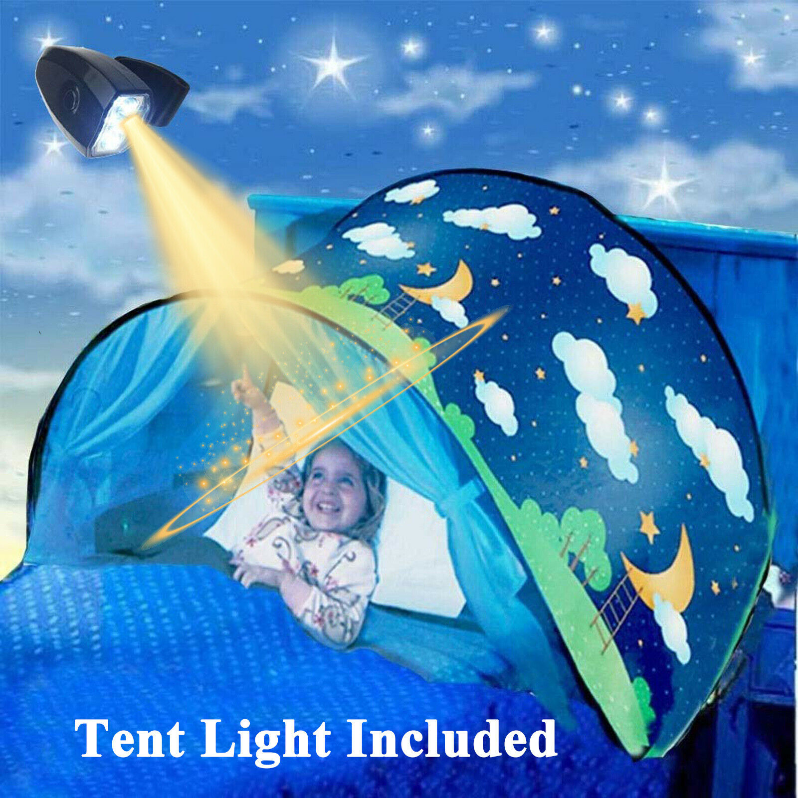 Kids Dream Bed Tents with Light Storage Pocket Children Boy Girls Night Sleeping Foldable Pop Up Mattress Tent Playhouse Unicorn