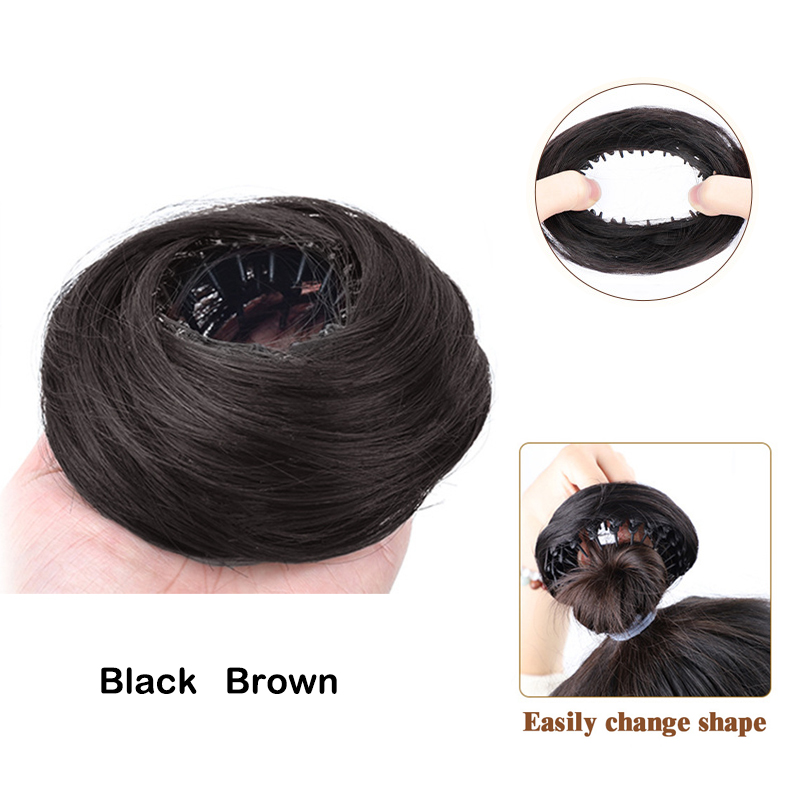 Syntetyczne doczepiane kocze z efektem potarganych włosów, mini kok z efektem upięcia w stylu pączek, treski robić włosów dla kobiet i dziewcząt, kok w kształcie ptasiego gniazda, wysuwane chignony.: T1b/4/30