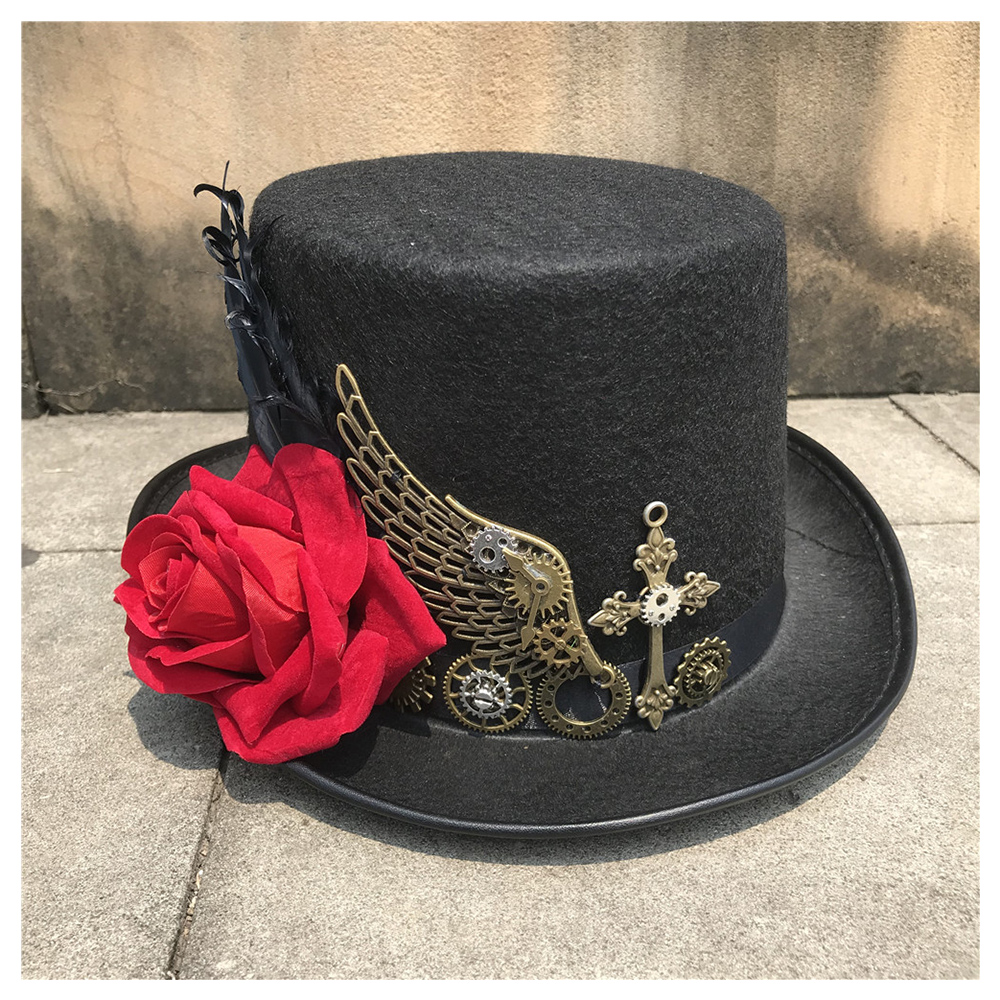 Steampunk Top Hat With Rose For Women Dance Party Hat Cosplay Hat Performance Hat Size 57CM Steampunk Hat