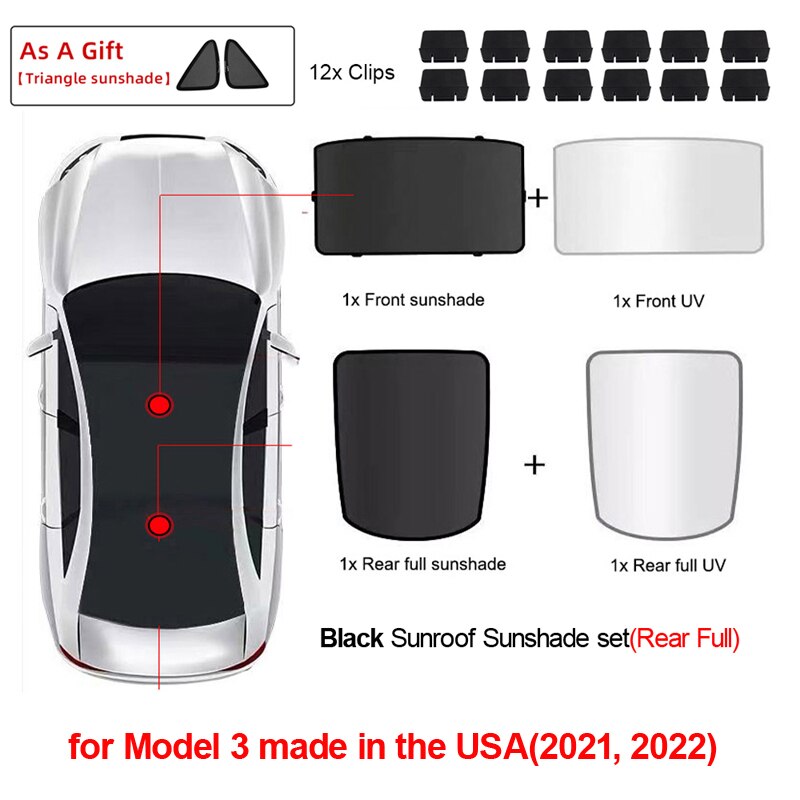 Parasol de techo de vidrio para coche Tesla, parasol frontal y trasero para parabrisas Skylight, sombreado UV, actualización, modelo 3, , 2022