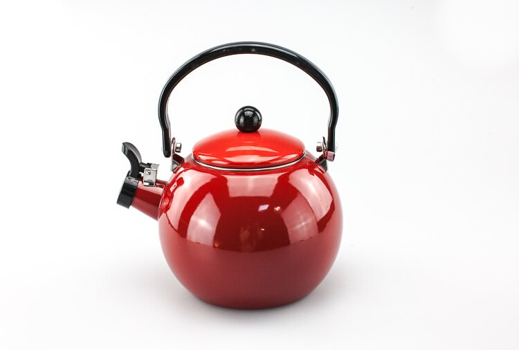 Verdikte emaille fluitje bal genoemd pot gas elektromagnetische kachel brandende water pot fluitketel theepot theepot 1.4L: Rood