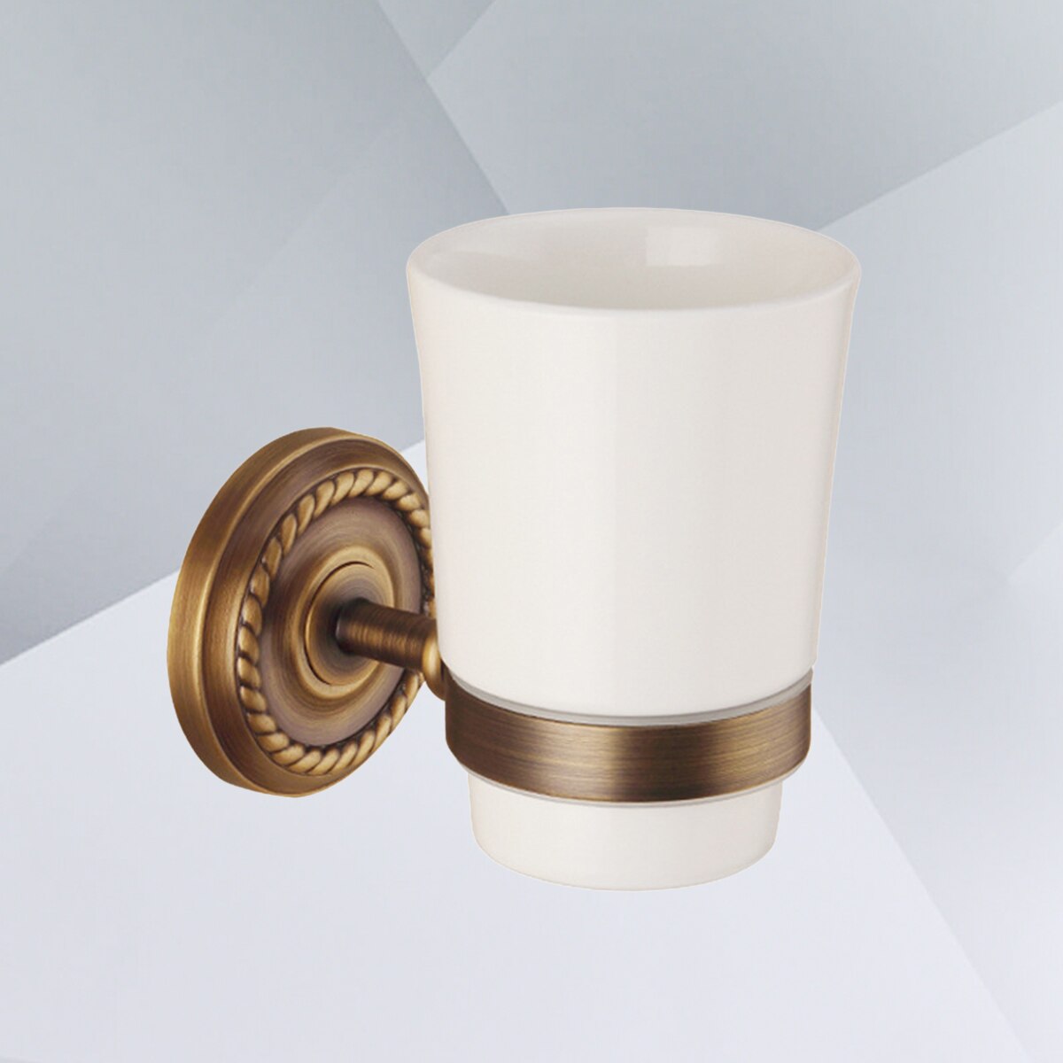 Soporte de taza doble Vintage antiguo de cobre montado en la pared cepillo de dientes soporte de tazas de cerámica para el Hotel del baño del hogar