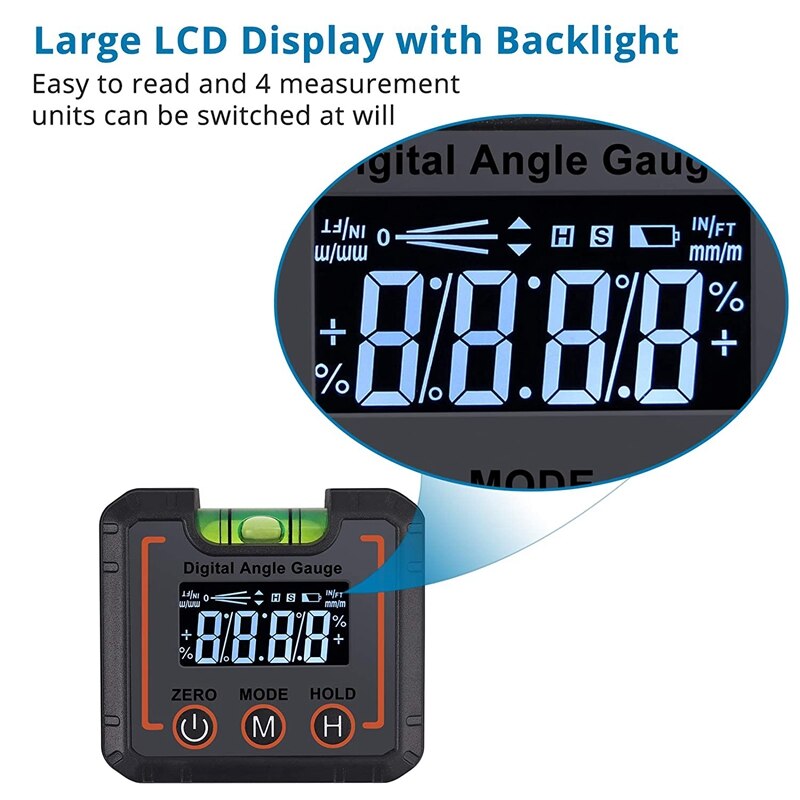 Digital Angle Finder netic & Level Bubble Vial 490 Degree Angle Gauge Inclinometer Protractor Upgraded VA LCD Display