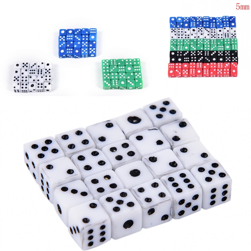 Dados de acrílico D6 para juego, dados pequeños de color rojo, azul, verde, blanco y negro, estándar de 5mm, 20 unidades