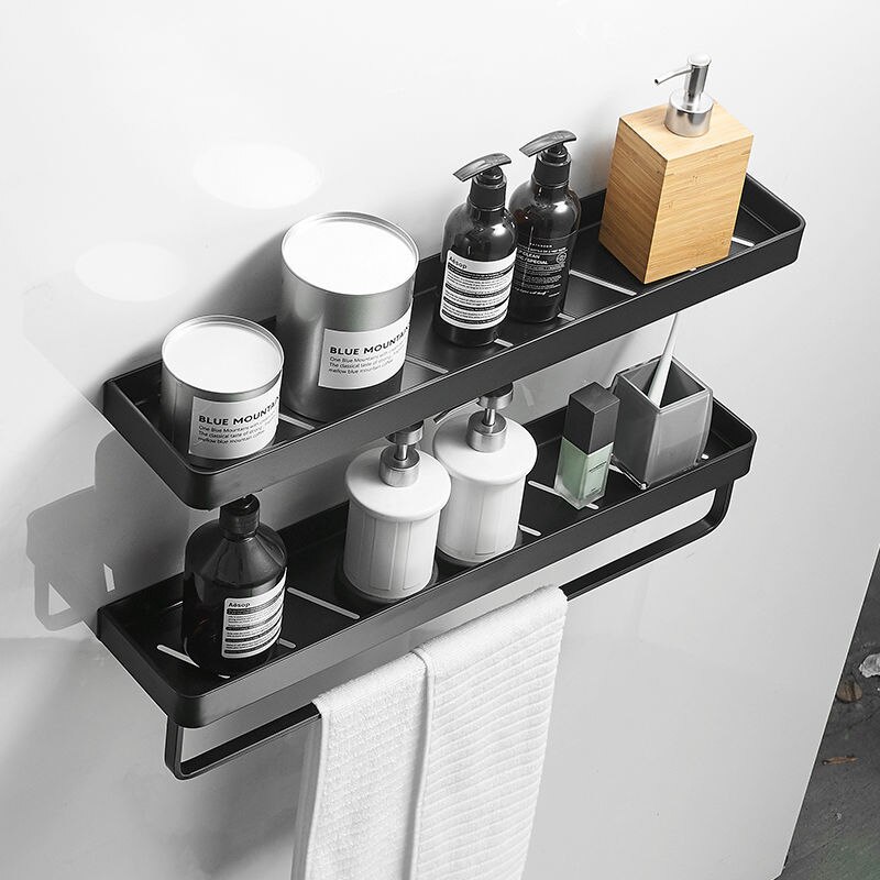 Zwart/Wit Badkamer Plank Shampoo Houder Keuken Opbergrek Badkamer Hardware Ruimte Aluminium Douche Accessoire